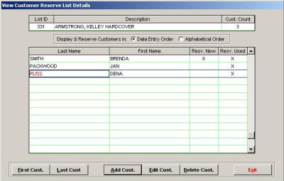 Customer Reserve List - Details