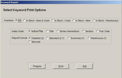 Reports - Select Keyword print Options