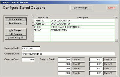 Utilities - Configure Stored Coupons