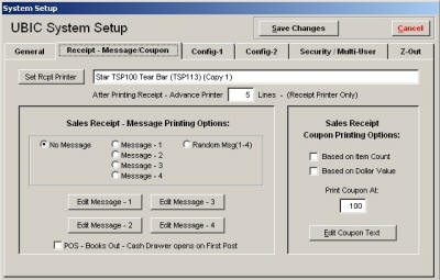 Utilities  System Setup- Receipt/Message Tab